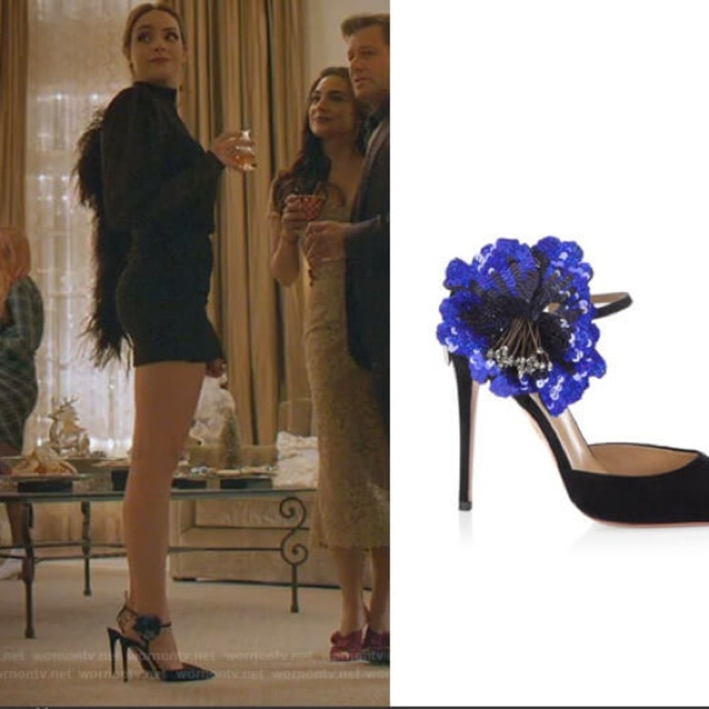 ‼️Price Firm‼️ AQUAZZURA DISCO FLOWER 105 SUEDE PUMPS IN BLACK BLUE SIZE 41 - Picture 13 of 13